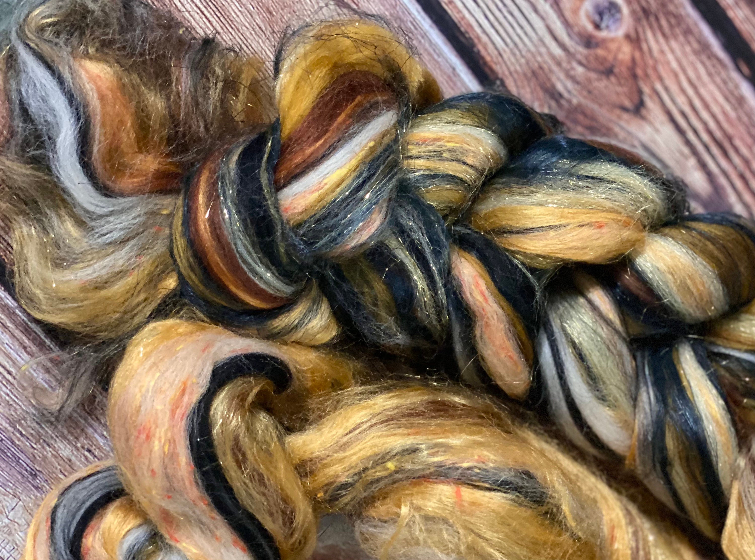 SPARKLE ROVING Fools Gold, Gold Brown Glitter Roving, Black Amber Wool ...