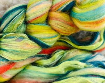 ROVING DE LANA Coral Reef, Tropical 19 micrones Hilado Nuno Peinado Superior, Fibra de tejido de seda de lana, Roving de jardín acuático verde coral verde azulado, 126