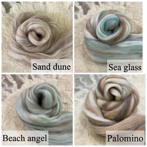CLEARANCE SEASIDE Rovings, Beachy Pastel Sand and sea roving, 19 micron Merino Alpaca Ocean roving,Beach Spinning Nuno Combed Top, BIN 3 - 5