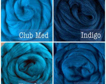 MERINO ROVING 23 micron 17 colors, Blue indigo  Dyed Wool Top, Turquoise Spinning wool, wet felting felt painting Merino, carding roving