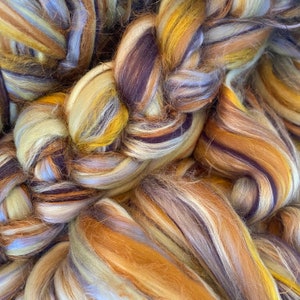 CLEARANCE ROVING Iron Ore, 19 micron Merino silk Roving, Gold lavender aubergine spice Earthy colors combed top, Nuno Felting Weaving Roving