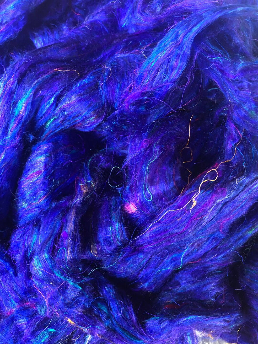 Blue Roving SARI SILK ROVING Ultra, Blue Silk Waste, Blue Sliver, Bright Blue ...