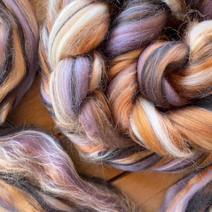 CLEARANCE ROVING Symphony, 16 and 19 Micron Merino Combed Top, Lavender Terracotta Nuno Top, Aubergine Blush Spinning Weaving Roving