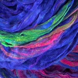SARI ROVING Aquatic blue green silk, ultramarine sari roving, wet felting silk fiber, needle felting silk, spinning fibre, C-3