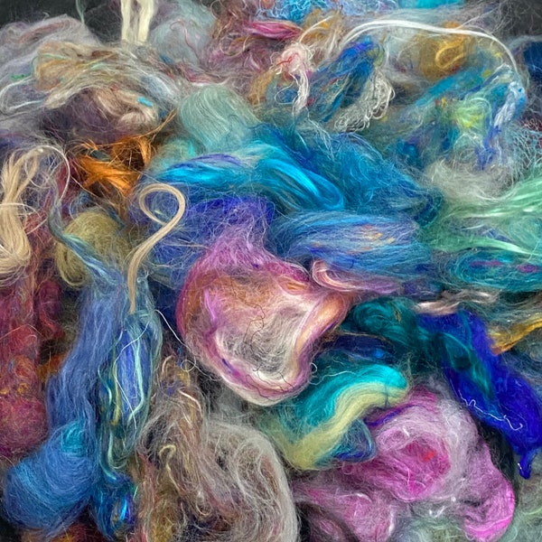FIBER BITS, unicorn wet felting wool silk carder scraps, art batt fiber,art yarn fiber,spinning wool,Felting wool bundle B-15