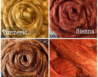 FLAX ROVINGS 30 Colors, Dyed flax linen fiber, Art Batt strings texture, wet needle felting fiber, spinning fibre, weaving yarn fiber