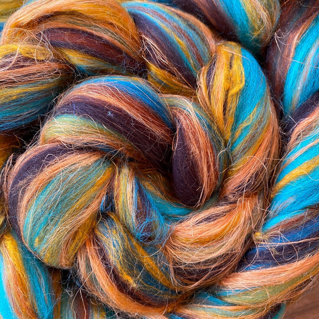CLEARANCE ROVING Marrakesh, Turquoise Gold Brown Combed Top, Merino ...