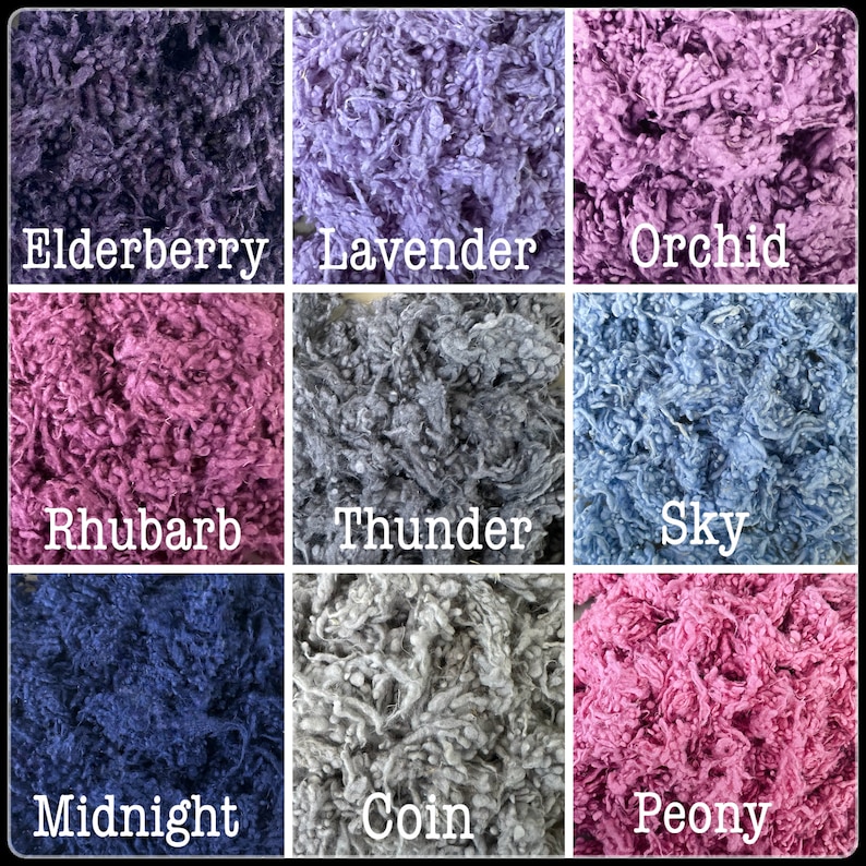 Puede incluir: Nueve colores diferentes de hilo, cada uno en un cuadrado separado. Los colores son:  Sauco, Lavanda, Orqu&iacute;dea, Ruibarbo, Trueno, Cielo, Medianoche, Moneda y Peon&iacute;a.