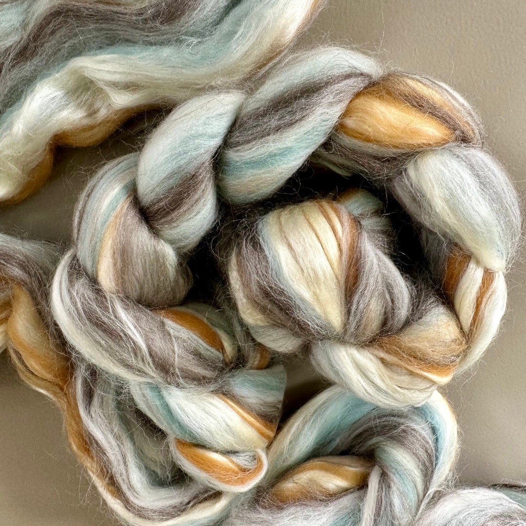 Blue Roving ROVING, Amber Blue Roving, Merino Silk Roving, Turmeric Aqua Cream ...