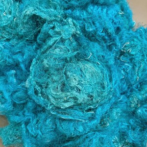 CHAOTIC SILK, turquoise Sari silk waste, Art batt carding threads, Wet felting fiber, art yarn spinning silk image 2