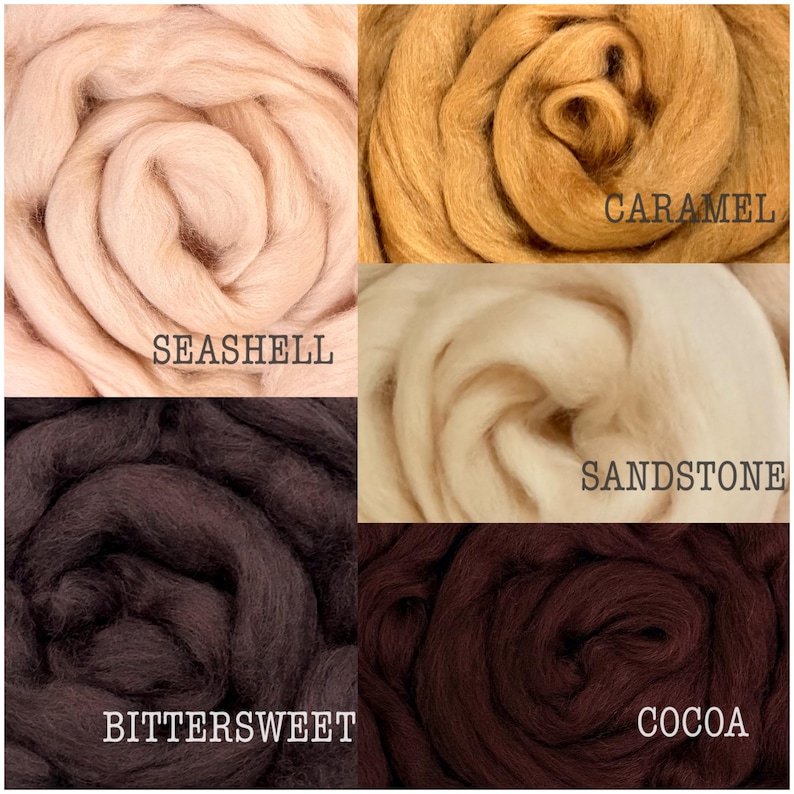 Skin Color Wool MERINO ROVING 63 Colors BROWNS 23 Micron Dyed Wool Top, Seashells ...