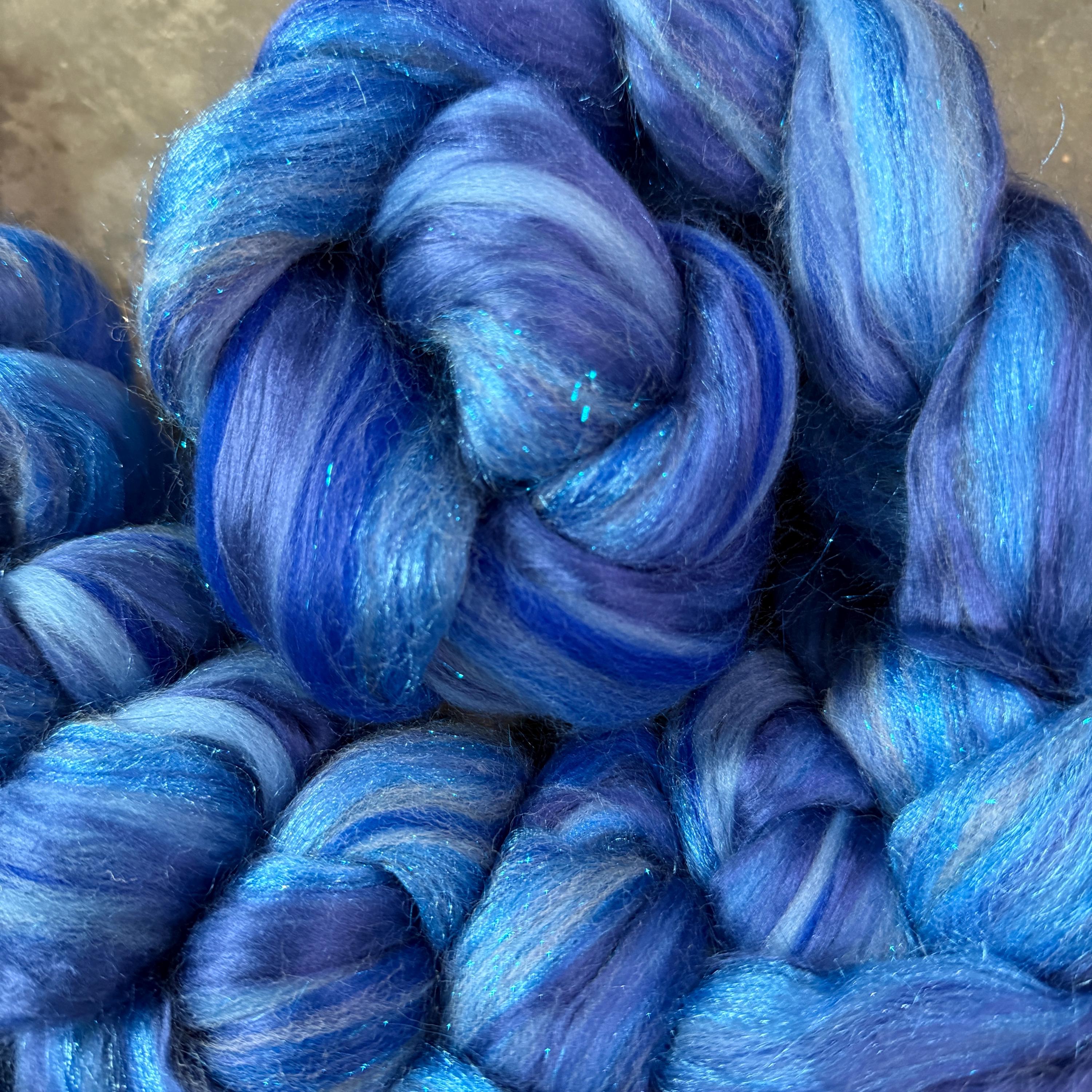 Blue Roving WOOL ROVING, Fancy Blue Sparkle Merino Silk Spinning Weaving Combed Top ...