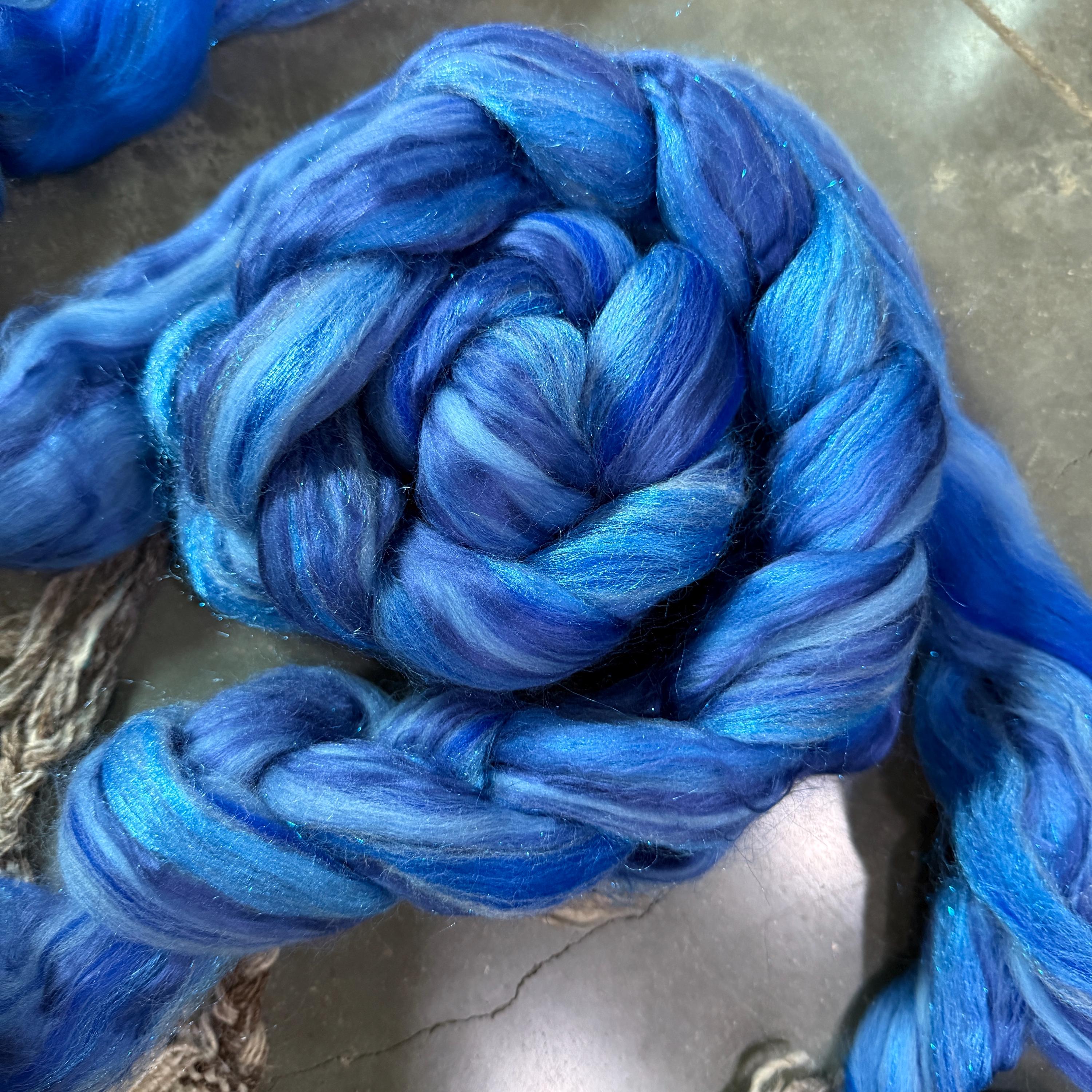 Blue Roving WOOL ROVING, Fancy Blue Sparkle Merino Silk Spinning Weaving Combed Top ...