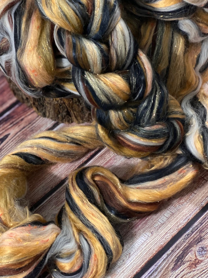 SPARKLE ROVING Fools Gold, Gold Brown Glitter Roving, Black Amber Wool ...
