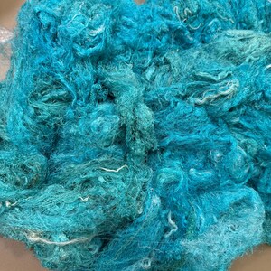CHAOTIC SILK, turquoise Sari silk waste, Art batt carding threads, Wet felting fiber, art yarn spinning silk image 5