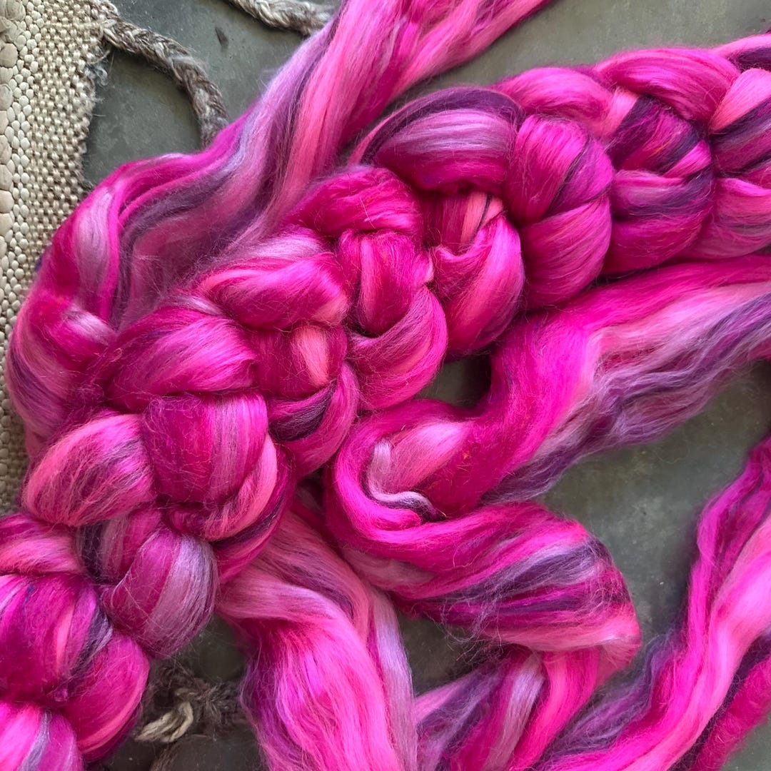 WOOL ROVING Piggy, Hot Pink Spinning Carding Roving, Fuchsia Combed Top ...