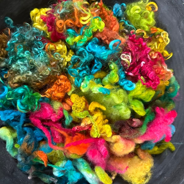 HAND DYED Locks and Dyed Tussah, Curly locks, Rainbow Assorted Locks, Doll, clown, fairy Hair- 2.3 oz