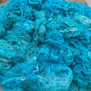 CHAOTIC SILK, turquoise Sari silk waste, Art batt carding threads, Wet felting fiber, art yarn spinning silk image 8