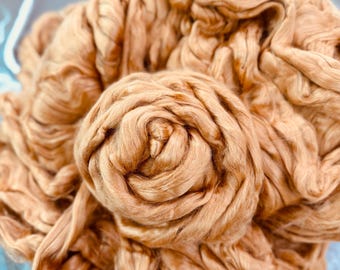 ERI SILK Roving Red gold, Golden matte silk, Peace Silk, Nuno silk top, Carding Silk, wet felting silk, spinning fibre, F-2