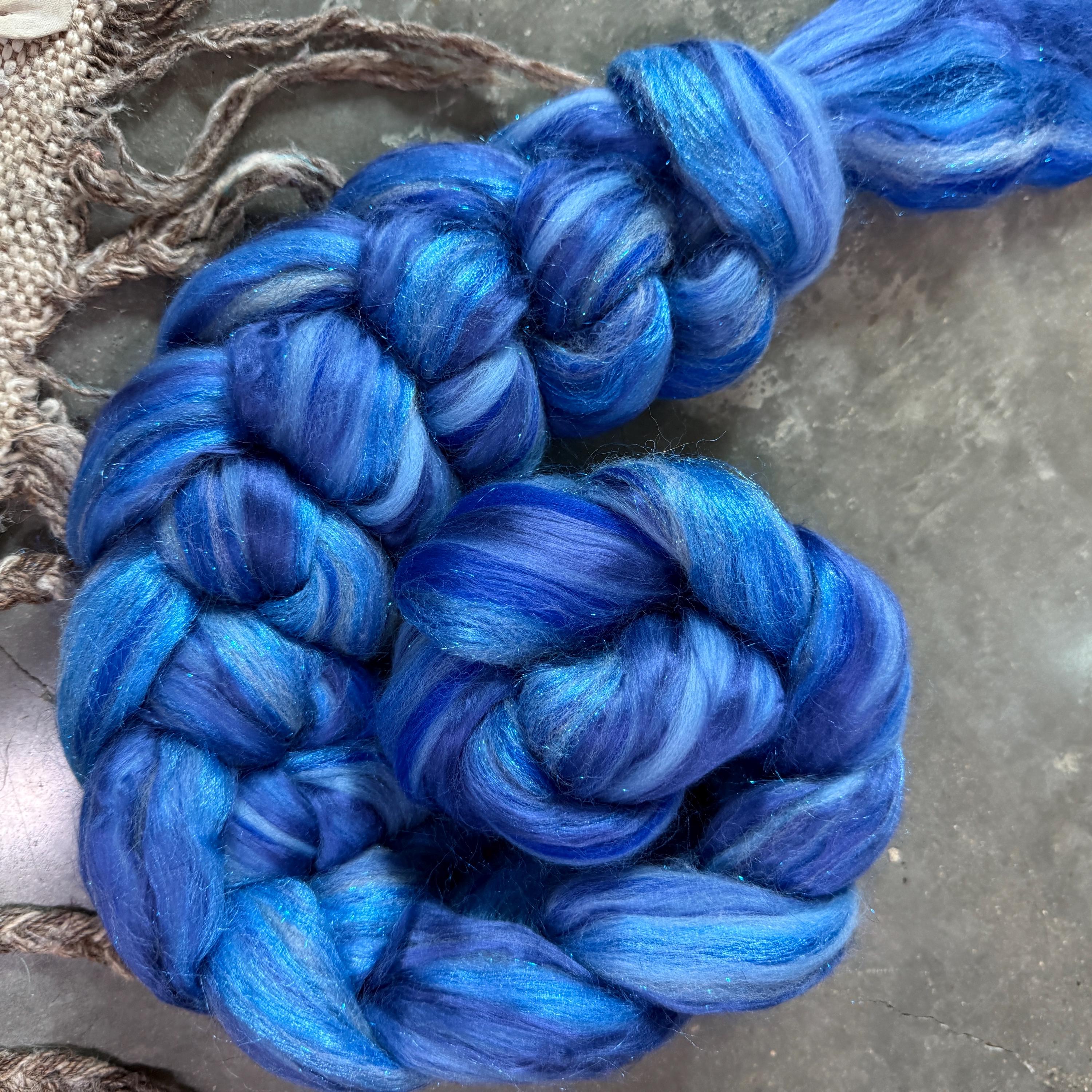 Blue Roving WOOL ROVING, Fancy Blue Sparkle Merino Silk Spinning Weaving Combed Top ...