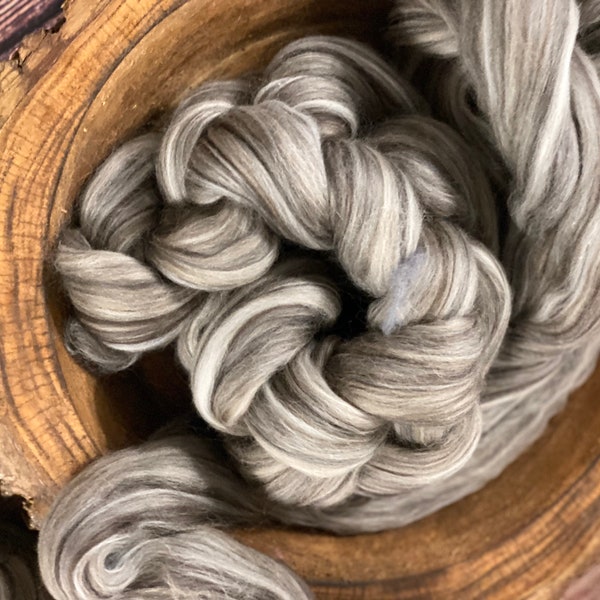 VARIEGATED ROVING,"Rocky Road",Sepia brown white spinning roving,19 micron Merino roving,wet felting wool,coffee Nuno fiber, BIG 0-R