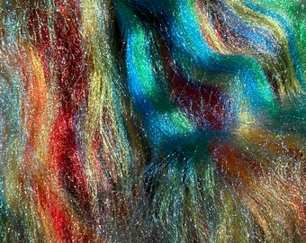 MULTICOLORED FIRESTAR, Rainbow Sparkle, Art Batt Dreadlock Add-in, Batt fiber, nuno or wet felting roving, Peacock sparkle fiber