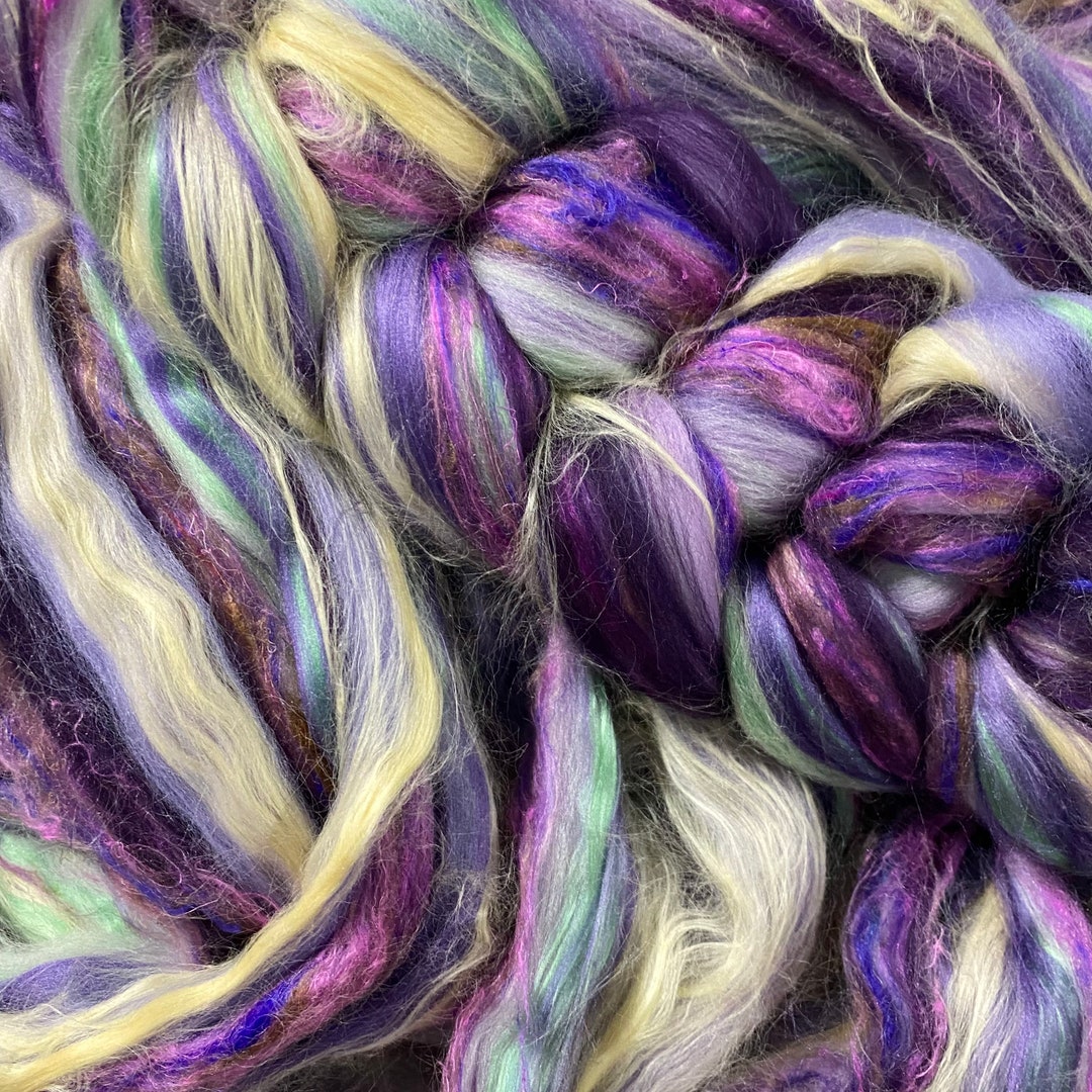 ROVING, Waterlilies, Merino Silk Spinning Roving,purple Sari Silk ...