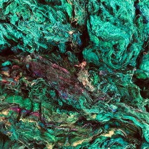 CHAOTIC SILK Rainforest, Green Sari silk threads, Carding Wet felting silk, spinning silk