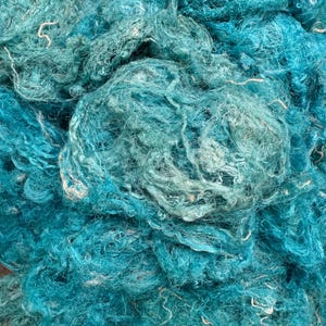 CHAOTIC SILK, turquoise Sari silk waste, Art batt carding threads, Wet felting fiber, art yarn spinning silk image 6