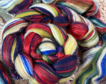 Adorno de lana brillante Roving, lana de merino de seda navideña, lana de seda zafiro rubí esmeralda Roving, lana de fieltrado húmedo Roving, fibra de hilado, 127