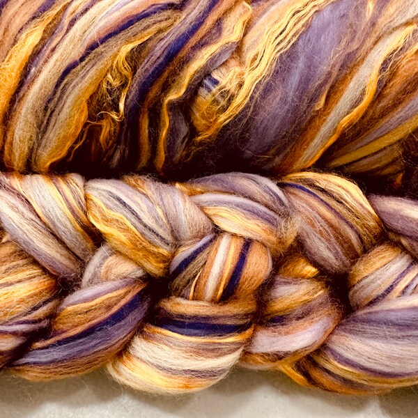 CLEARANCE ROVING, "Morocco”, 19 micron Merino silk Dyed Roving,Aubergine saffron Nuno felting fiber,Spinning Fiber, Weaving Roving,BIG-3