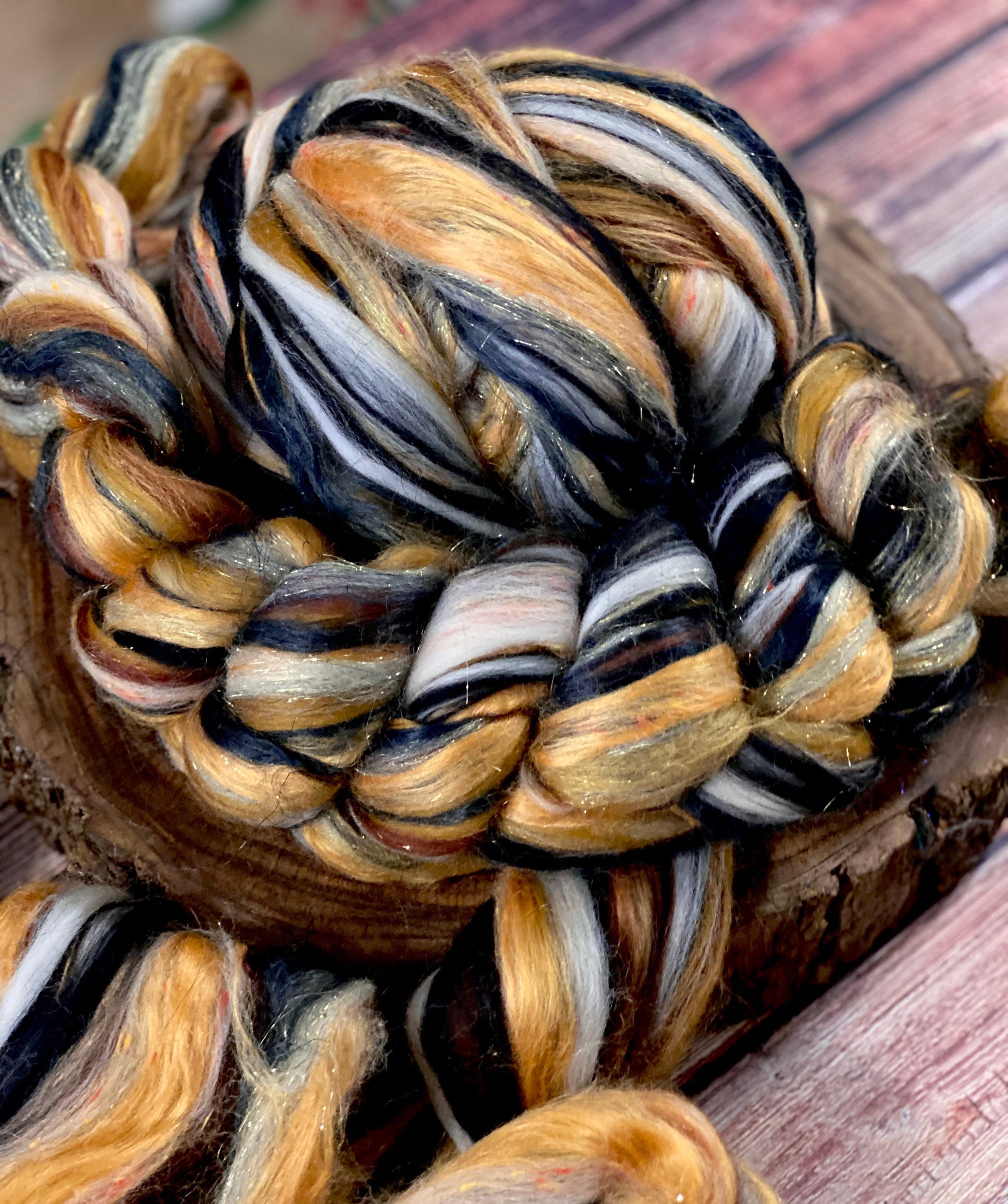 SPARKLE ROVING Fools Gold, Gold Brown Glitter Roving, Black Amber Wool ...