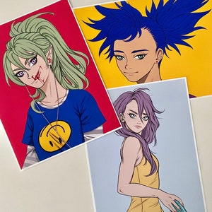 Anime Art Prints Bundle | Colorful Wall Hanging Studio Decor Poster Female Portrait