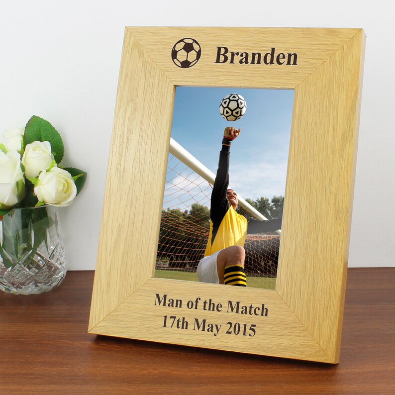 Personalised Oak Finish 6x4 Football Photo Frame Football Gifts