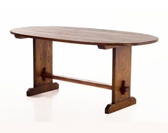 Mesa ovalada de viticultor hecha a mano, acabado antiguo, madera maciza de ciprés, tamaños personalizados