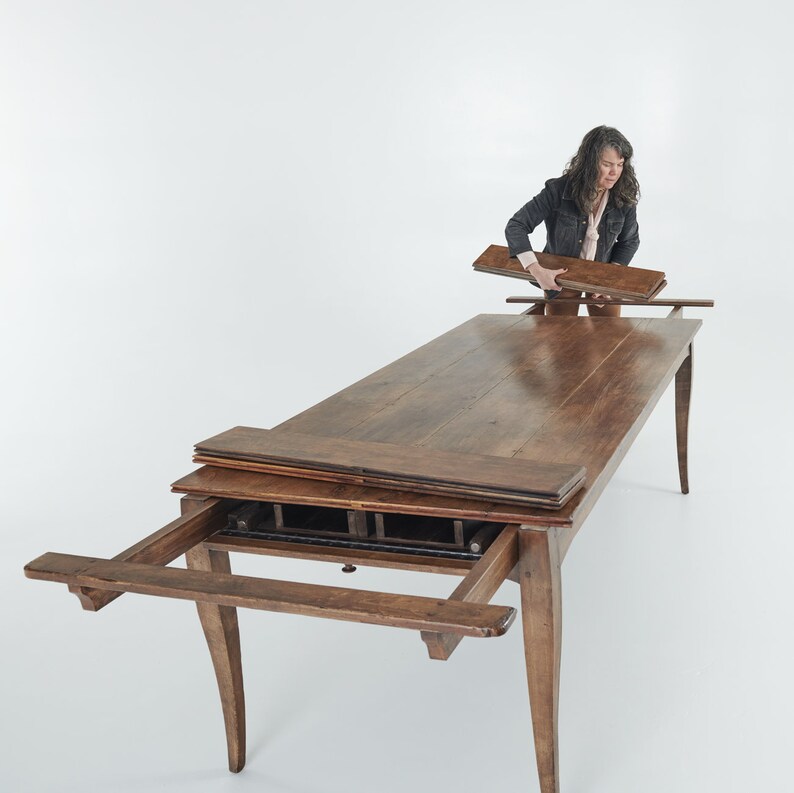 868 Extension Harvest Table With Leaf Storage Drawer, Self Storing