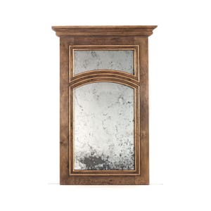 Handmade Distressed French Oak Trumeau Mirror, Gold Accents