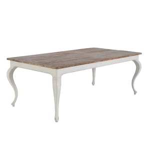 876  Customizable hand carved solid wood white painted French country farm table with artfully distressed finish to mimic antique furniture
