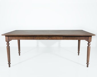 Antique Finish Farmhouse Dining Table with Drawer