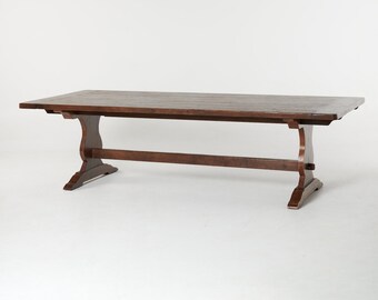 Handmade Solid Hardwood Trestle Extension Dining Table, Antique Finish, Custom Sizes