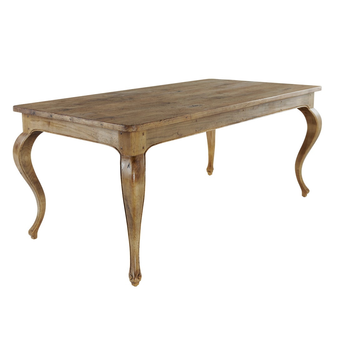 French Farm Table, Antique Heart Pine Finish, Cabriole Leg Dining