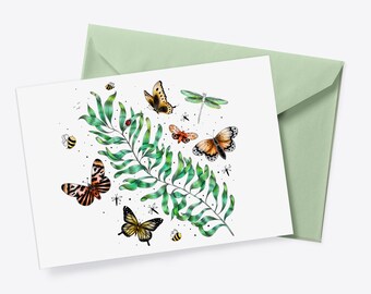 SPRING Postcard, Seasons Illustration, Spring Card, Nature Card, Botanical Art, Spring gift, Flowers, Butterflies Art, Fine Art, March Card