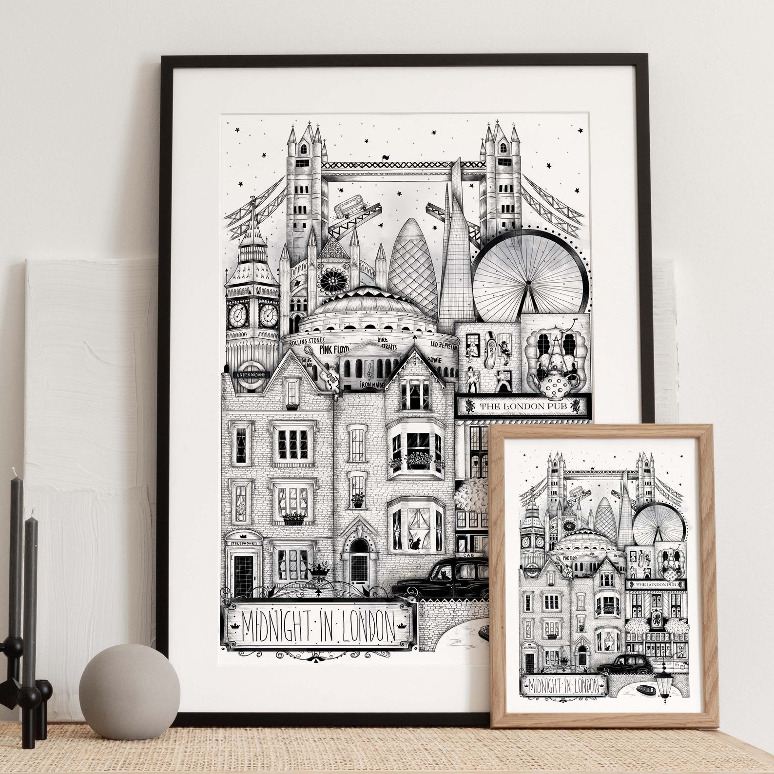 LONDON Black and White Wall Art Illustration Drawing Print - Etsy