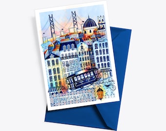 LISBON Postcard, Portugal Travel Card, Portugal Postcard, Travel gift, Lisbon Art, Fine art print, Portuguese Art, Portugal watercolor
