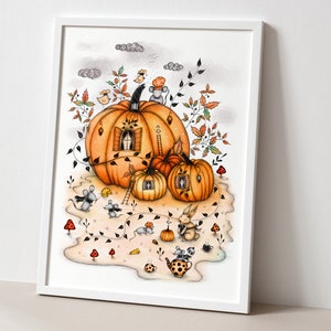 Illustratie HERFSTpompoen, herfstmuurdecor, pompoenen tekenen, herfst kunst aan de muur, Halloween-kunst, Halloween-pompoenen, herfstaquarel