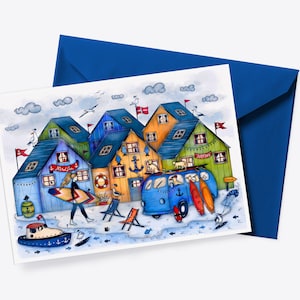 DÄNEMARK Postkarte, Dänemark Reisekarte, Surfen Illustration, Nordsee Kunst, Dänemark Karte, Reise Geschenk, Nordics Kunst, Surfen, Surf Geschenk