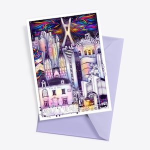 Cartão postal de SÃO PAULO, cartão de viagem do Brasil, ilustração de São Paulo, desenho brasileiro, cartão de arte, cartão de viagem do brasil, arte do brasil, presente de arte