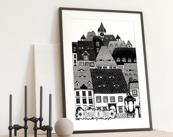 SIBIU Black and white Illustration / Drawing / Print / Poster / Fine Art Print