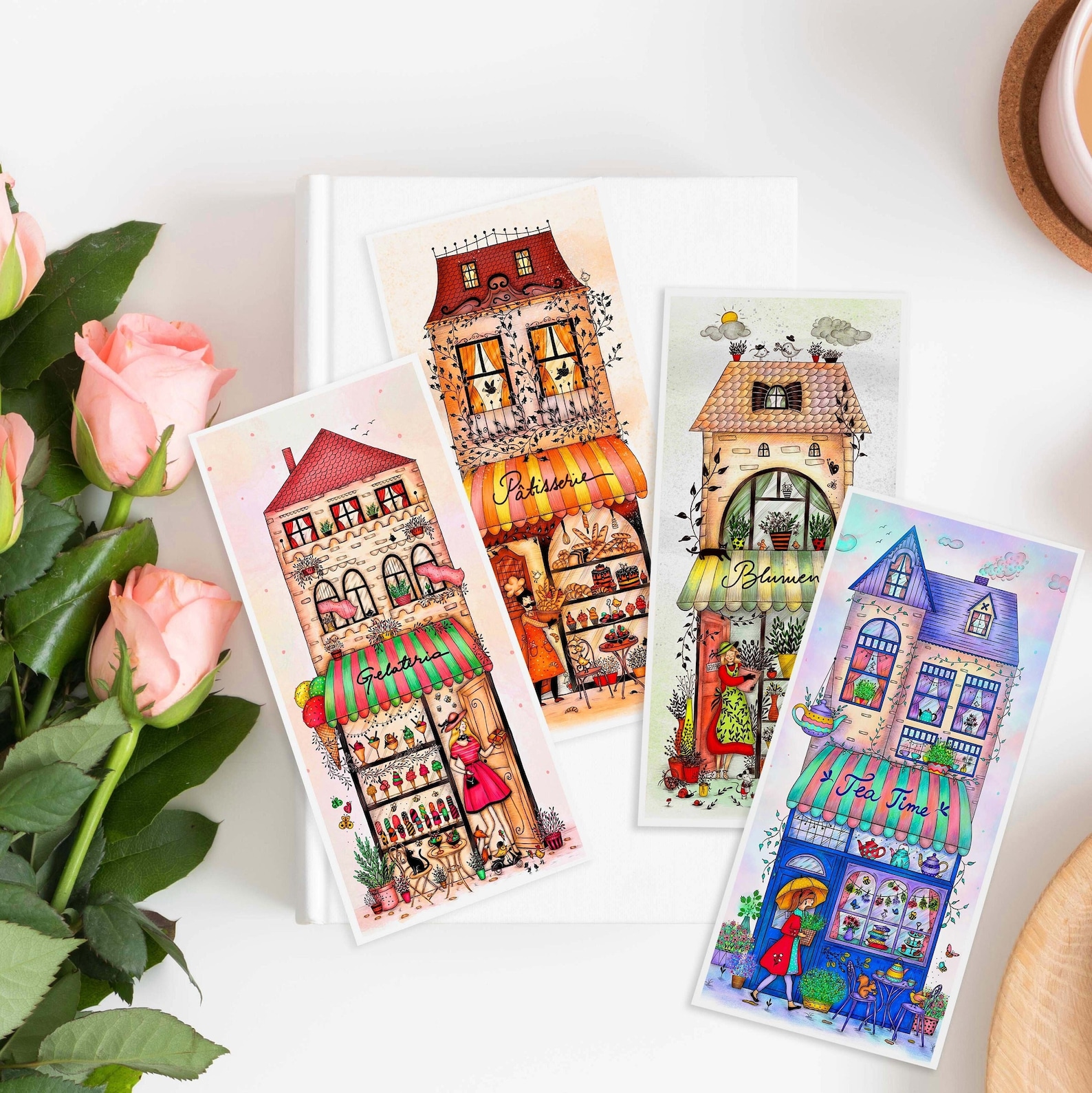 SET of 4 Storefronts BOOKMARKS France, Germany, Italy, England ...