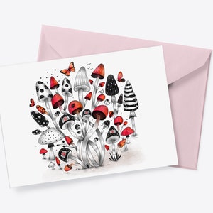 Ansichtkaart PADDESTOEL, seizoenen illustratie, lenteprint, natuurkaart, botanische kunst, lentecadeau, paddenstoelen, aquarelkaart, kunstbriefkaart